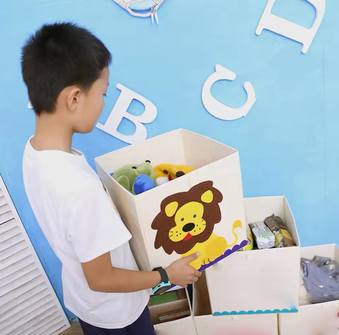 Foldable Toy Storage Basket, Cute Animal Character Cube Box, Children Clothes Toys Book Storage Organizer, Animal Cartoon Design Toys Storage Box Foldable Toy Storage Basket, Cute Animal Character Cube Box, Children Clothes Toys Book Storage Organizer, Animal Cartoon Design Toys Storage Box